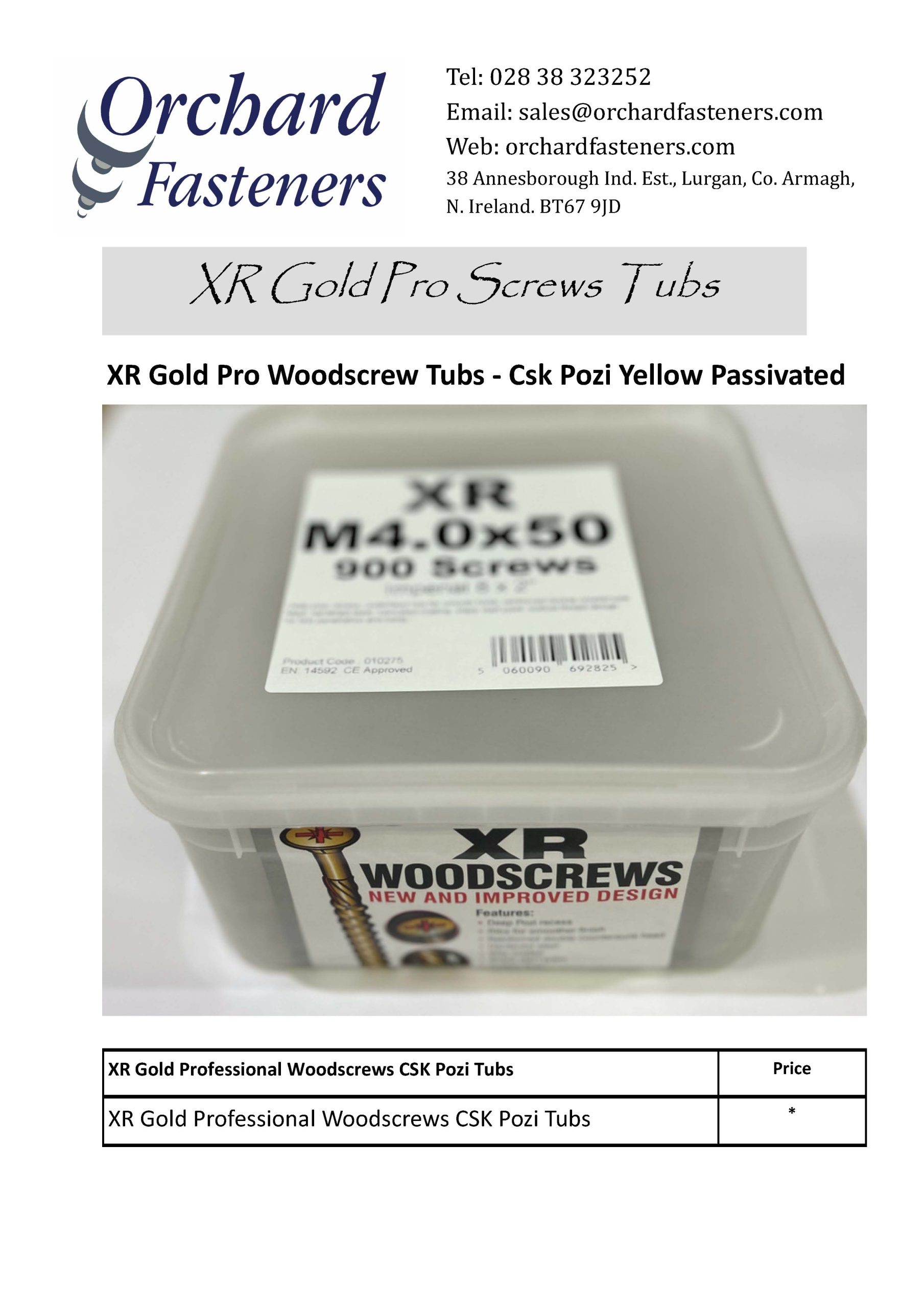 XR Gold Pro Woodscrew Tubs - CSK Pozi Yellow Passivated - Orchard Fasteners